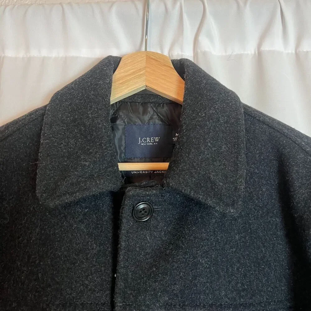 J. Crew 100% Wool Men's University Jacket Charcoal Dark Gray Overcoat Size M